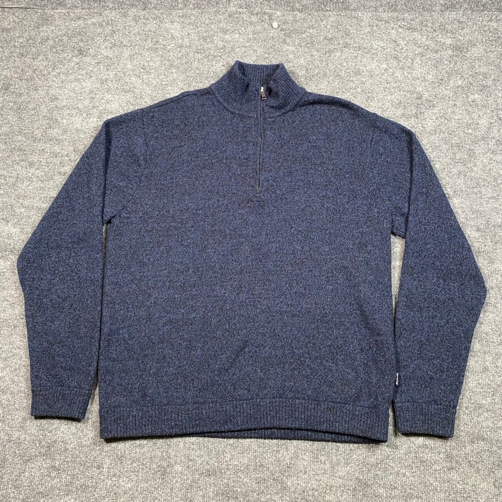 Patagonia Mens Lambswool Blend Quarter Zip Sweater Navy Blue Heather Large 50300